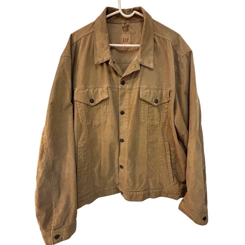 Gap Mens XXXL Tan Brown Corduroy Trucker Jacket Stretch Cotton Button Up Coat